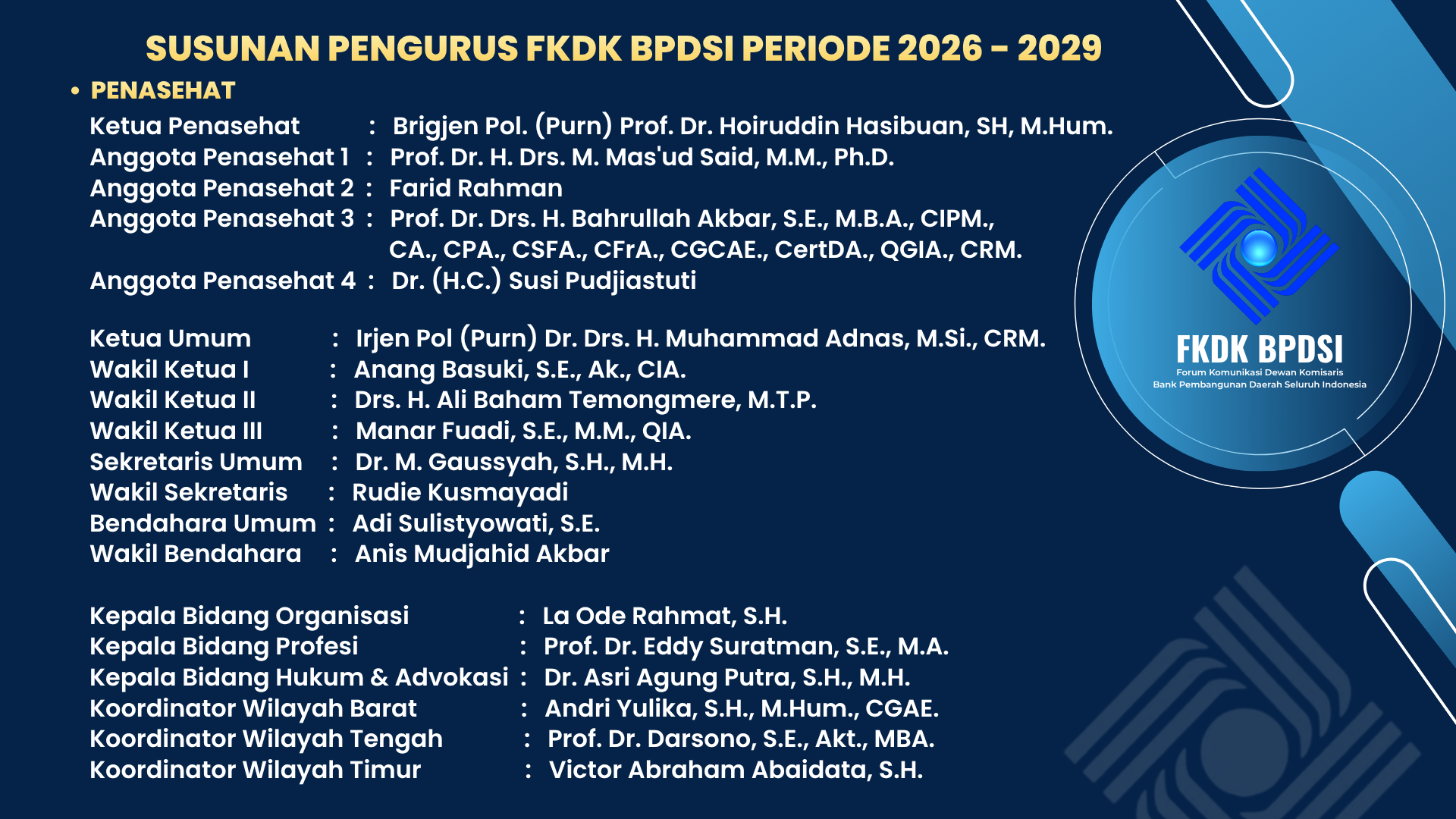 SUSUNAN PENGURUS FKDK BPDSI